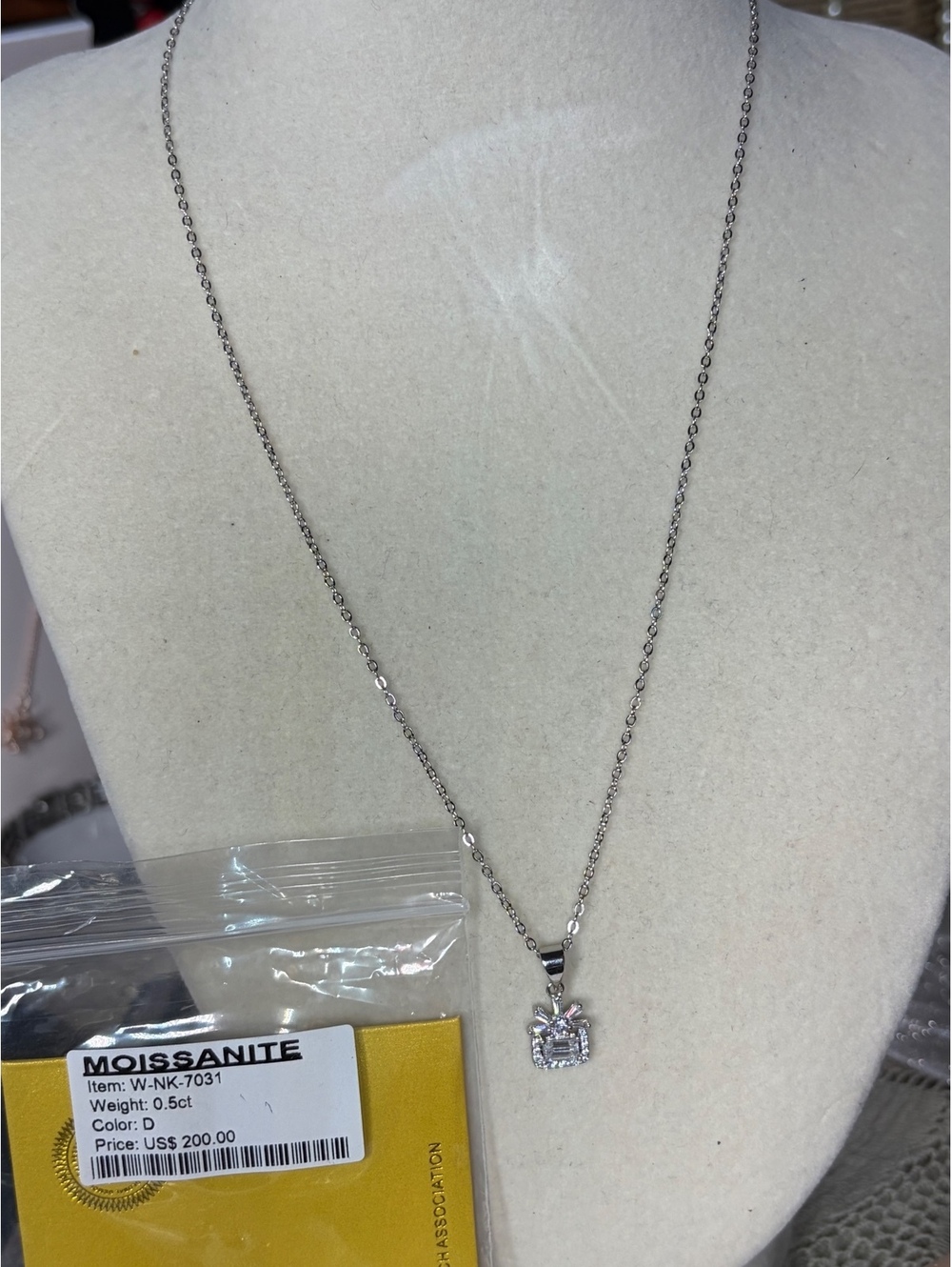 Moissanite Silver Tone Square Pendant Necklace
